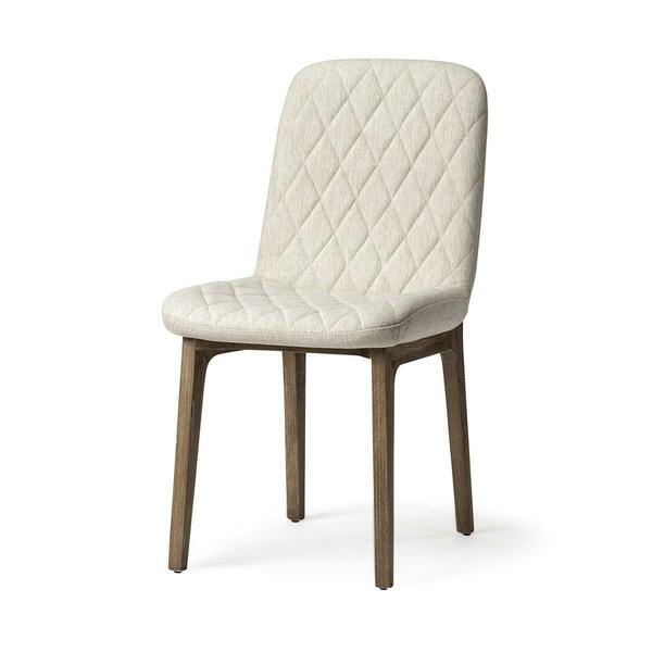 Gfancy Fixtures Diamond Tuffed Cream Fabric Wrap with Brown Wood Base Dining Chair GF3682991